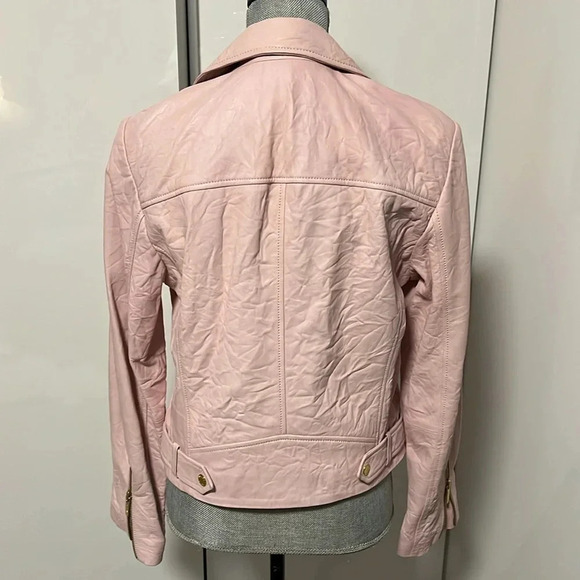 NWOT MICHAEL KORS Genuine Leather Pink Moto Jacket, Size L - Picture 6 of 16